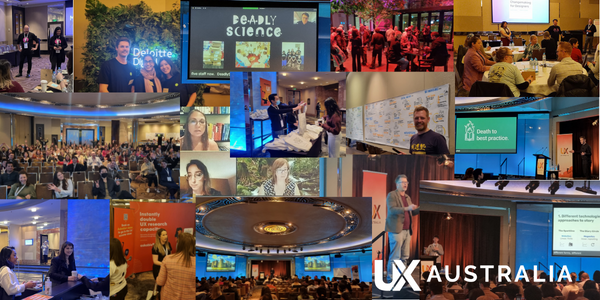 Collage of photos of speakers presenting and other event highlights