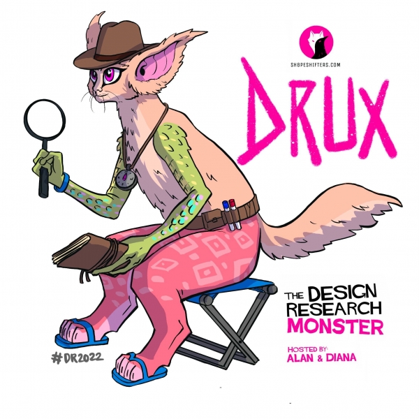 Im age of a cartoon creature called DRUX who became DR2022 mascot